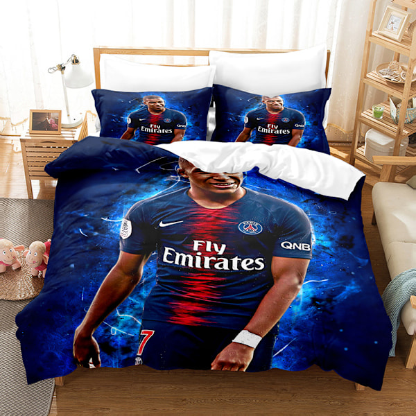 3D fotbollsstjärna Cristiano Ronaldo, Messi, Mbappe och andra serier sängkläder berömt fotbollslag tryckt mikrofiber påslakan med dragkedja 135*200
