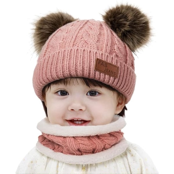 Vintermössa för barn med pumps för att hålla värmen pojkar och flickor, rosa  dubbelpälsbollsullhatt med krage 9e05 | Fyndiq