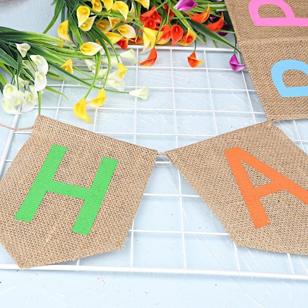 16 jalkaa kangasta Happy Birthday Bunting Banner Burlap Birthday Banner 13 kappaleen Swallowtail-lipulla syntymäpäiväjuhlien koristeluun