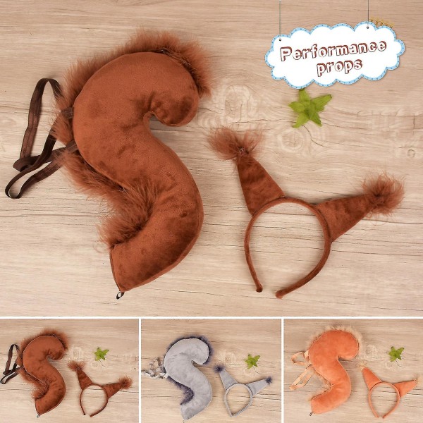 1 Set Squirrel Headband Tail Lovely Funny Headpiece Long Tail Performance Props Cross-dressing Accessories Hair Hoop Halloween Costume Cosplay Orange Sets