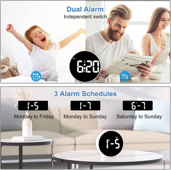 LED Digital Alarm Clock, Morning Alarm Clock with Week Display, 3
