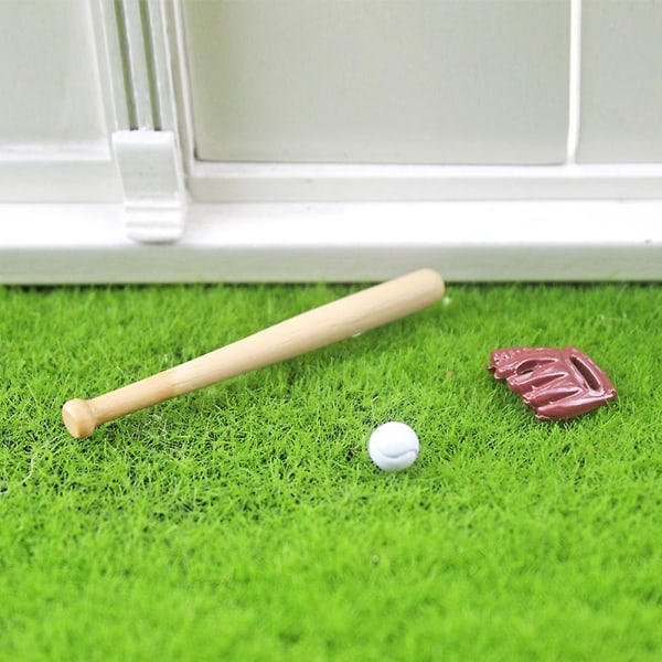 2 sæt miniature baseballbats handsker og boldsæt 1:12 Lille hus dekorativt tilbehør