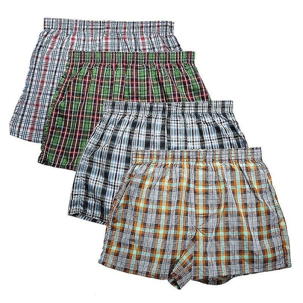 4-pak herre boxershorts i vevd bomull 100 % klassisk rutete kammet underbukse for menn, løs og pustende Random 4XL