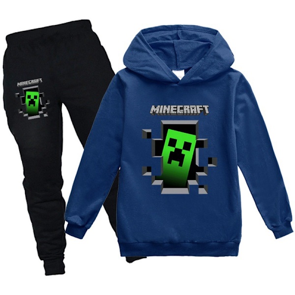 Minecraft Hoodie Pojkar Barn Gamer Svart Creeper Inuti Huvad Tröja B 110CM