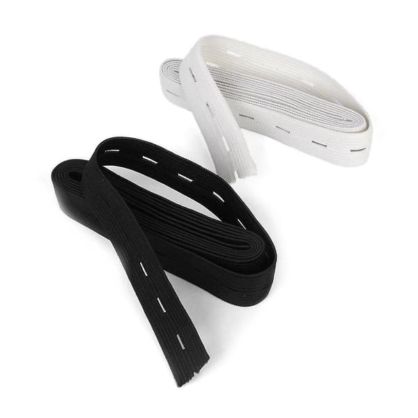 2 st 1,5 m Sydd Knapphål Stickad Elastisk Band Midjeband (vit+svart)