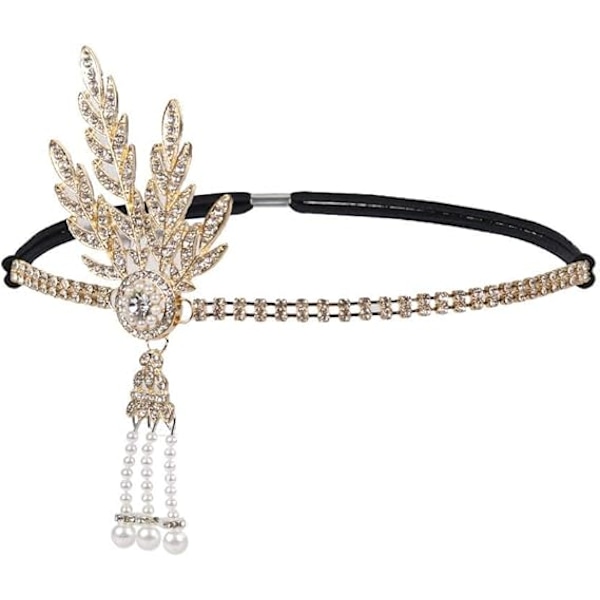 Art Deco 1920-talls Flapper Great Gatsby Blad Bryllup Brud Tiara Perle Hodeplagg Hodebånd Gold