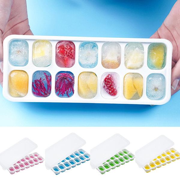 4 stk isterningemaskine 14 celler let udstøbt Non-stick Home Ice Grid Multipurpose Ice Opbevaringsboks Bar Tilbehør Tianyuhe Pink
