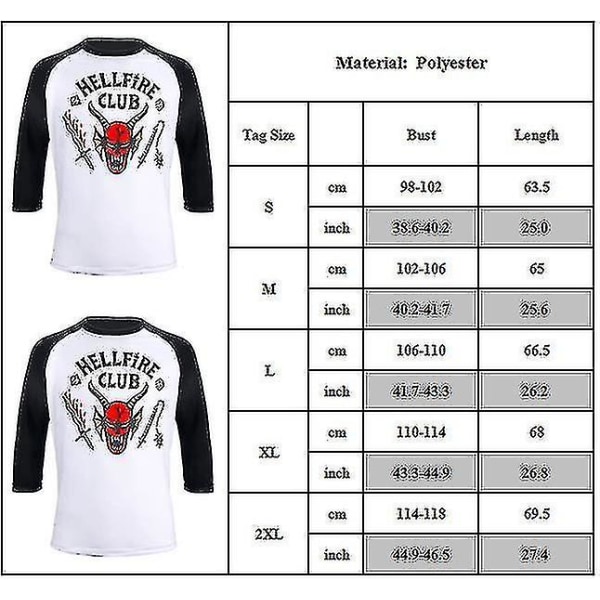 Stranger Things Season 4 Hellfire Club Costume T-shirts Women Men Three-quarter Sleeve Tee Tops Fans Gifts M