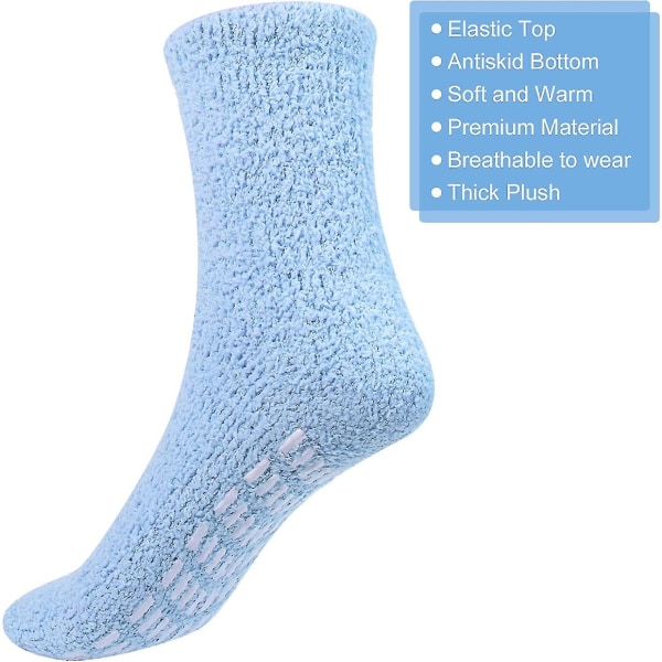 5 par fluffy sokker til kvinder, fuzzy bløde varme hyggelige crew sokker med skridsikre greb