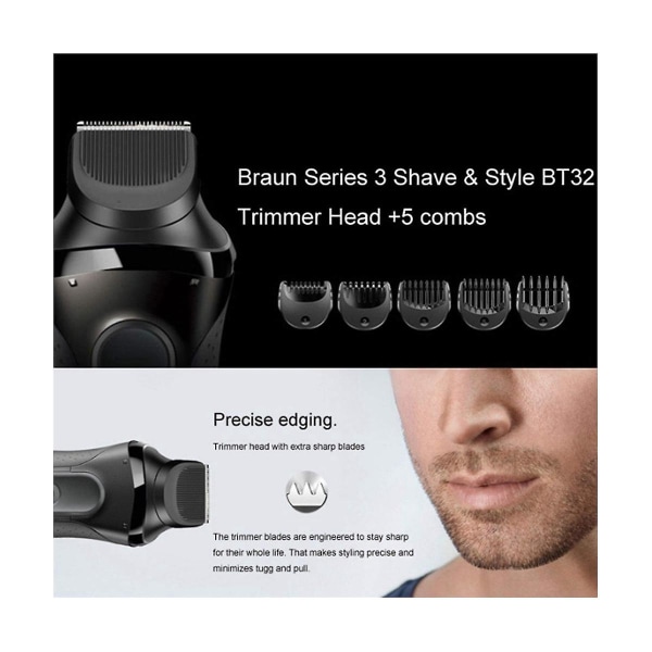 Erstatningstrimmertilbehør for serie 3 elektriske barbermaskiner Comb Bt32 300s 301s 310s 320s 330s 340 Black