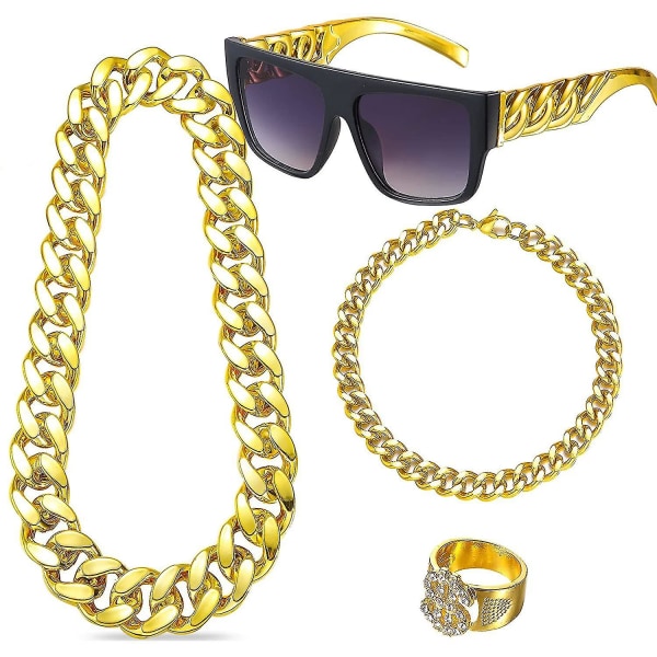 Hip Hop kostym kit för män - guldkedja dollartecken halsband, ring och solglasögon