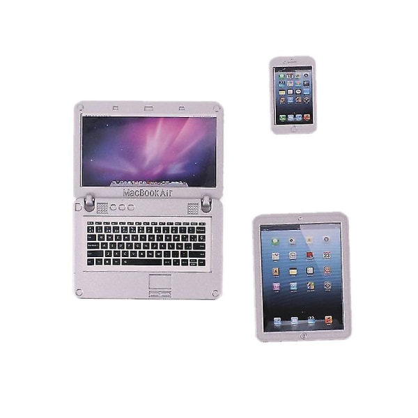 Set med mini bärbara datorer 1:6, minitillbehör för smartphone metall surfplatta 3 st (stil 3)
