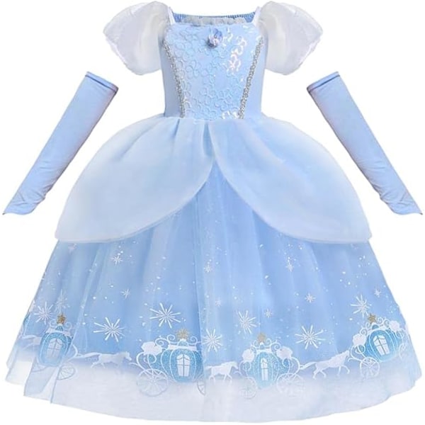 Princesskjole med Glitrende Gresskarbil for Små Jenter - Halloween Kostyme, Bursdagsfest Antrekk Blue (Dress Only) 130cm