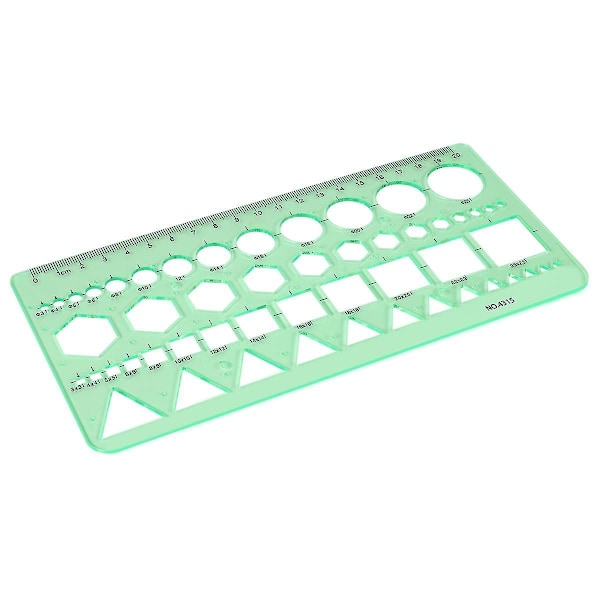Grön Plast Cirklar Kvadrater Hexagoner Geometrisk Mall Linjal 0-20cm Black  Green