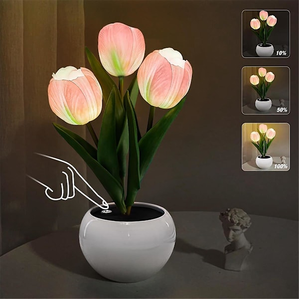 Tulip Lampe Lys Bordlampe Blomster Skrivebordslampe LED Tulip Natlampe til Stue Soveværelse til Værelse GreenPink