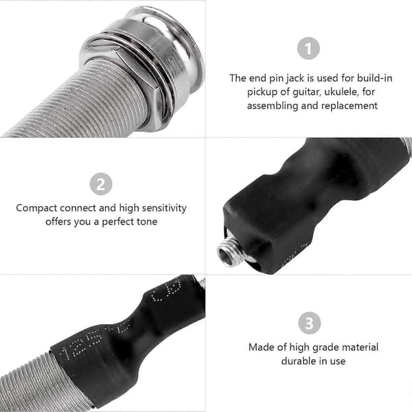 Gitar Pickup Endpin Jack Metall End Pin Jack Socket for Gitar Montering 2 Stk