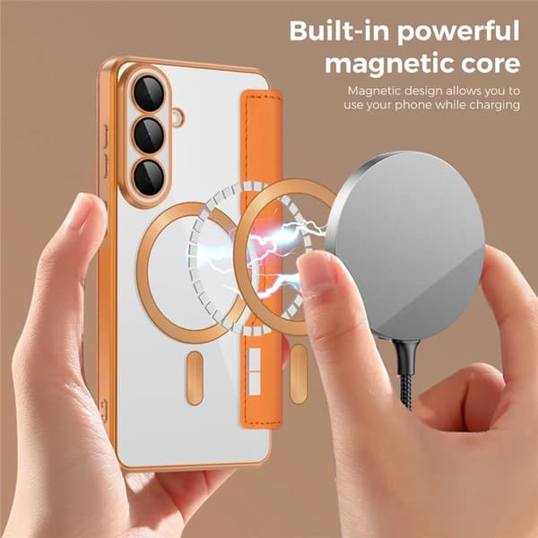 Case for Samsung Galaxy S26 Plus, Magnetic Case with RFID Blocking Card Holder (Orange)