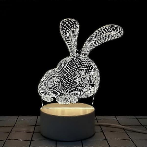 3D LED Nattlampa med Maneter - USB-driven Stämningslampa för Sovrum Rabbit