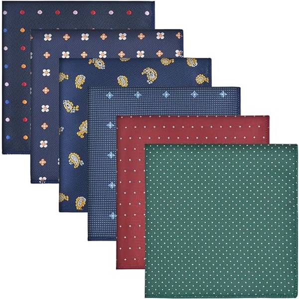 Pieces Fyrkantig näsduk för män, näsduk med fyrkantig ficka för män Herrnäsdukar Ficknäsduk i färgat tyg, 6 modeller, 22,5x22,5 cm