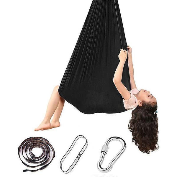 Elastisk Yoga Hængekøje Gynge til Børn Sensorisk Terapi Putte Gynge Kæle Autisme Black 280x100CM