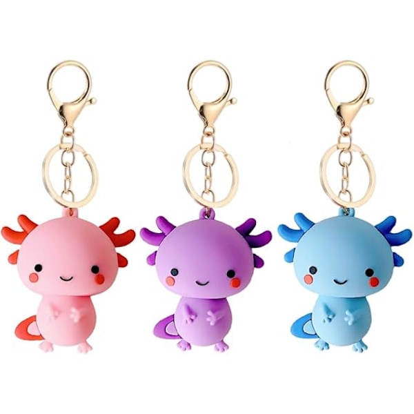 3 stk Axolotl Nøglering, Tegneserie Nøglering, Axolotl Nøglering, Axolotl Gave til Piger, Rygsæk Taske Dekoration, til Piger Drenge Kvinder Børn Gave