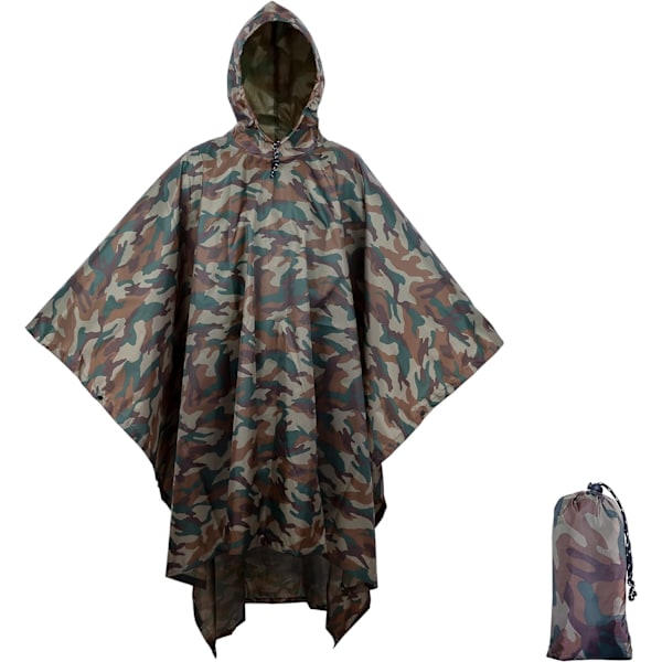 3 i 1 Multifunktionell Vattentät Poncho, Lätt och Snabbtorkande, Regnrock för Män & Kvinnor, Regnponcho, Kamouflageponcho