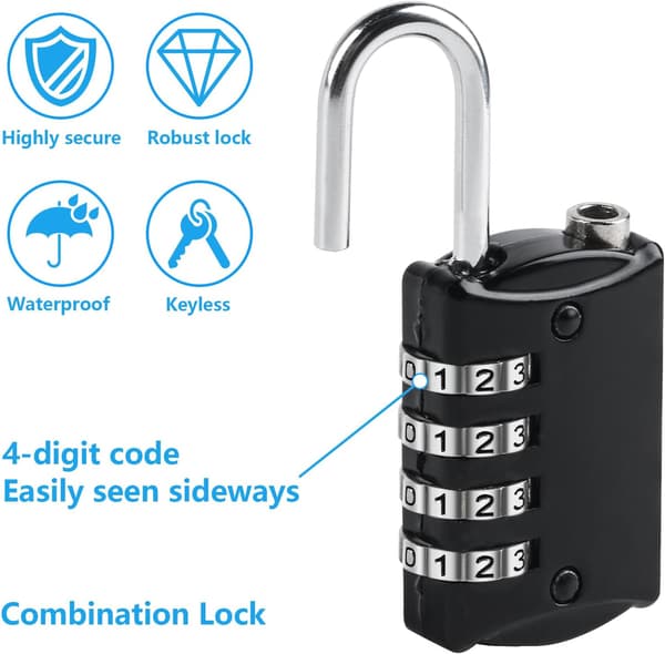 St Combination Lock, Weatherproof Digital Code Padlock Metal, Small 4 Digit Lock for Cabinets, Luggage and Suitcase Lock