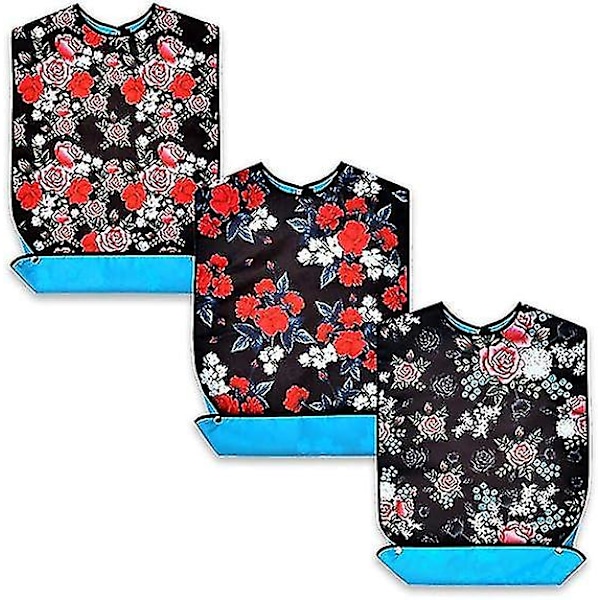 3 Pack Washable And Reusable Adult Bibs With Optional Crumb Tray, 28" X 17"