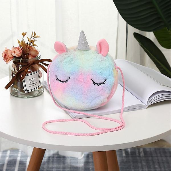 Yksisarvinen pehmo olkalaukku turkis pörröinen lompakko käsilaukku crossbody-laukku lapsille tytöille joululahjat Multicolor