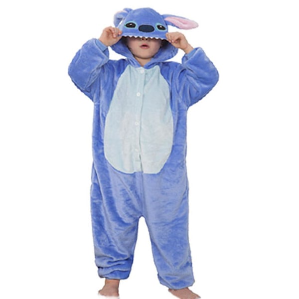 Stitch/Spiderman Børne Kigurumi Pyjamas Vinter Varme Pjs Hætte Cosplay Natkjole Sleepwear Onesies Jumpsuit Blue-Stitch 3-4 Years