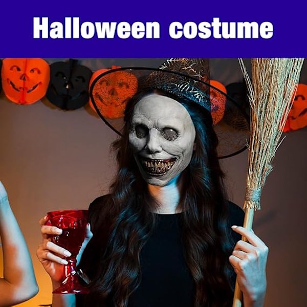 Halloweenmask, Skräckmask för Vuxna, Läskig Halloweenmask, Halloween Dekorationer Horror Ond Ansiktsfest Cosplay Cosplay Party Present Vit