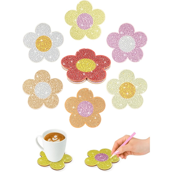 8 stk. Diamond Art Coasters, Diamond Painting Coasters Kits, DIY Blomster Diamond Dot Art Coasters, Craft Kits til Voksne, Børn til Fødselsdag Hjemmeindretning