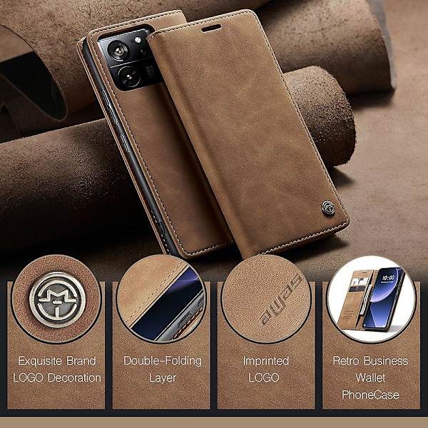 CASEME 013 Serie til Xiaomi 13T/13T Promi K60 Ultra Etui Læder Stødsikkert Stativ Telefon Cover Brown Style C Xiaomi 13T