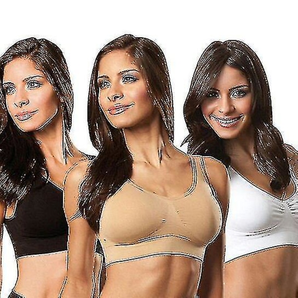 3-pakke sports-BH for kvinner Wirefree Yoga BH-sinne med høy intensitet Push Up 2XL