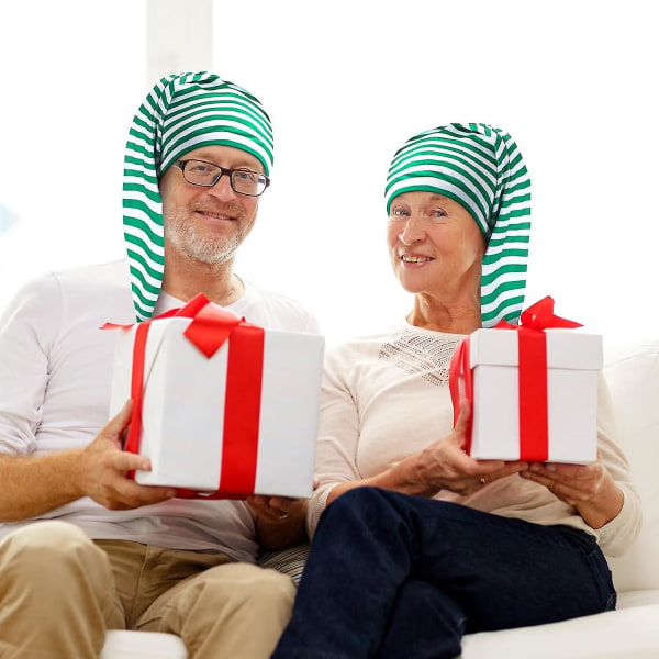 2 stk mænds nathue stribet pyjamas hat Justerbare sovehætter med pombold til festartikler Grøn og hvid Green and White