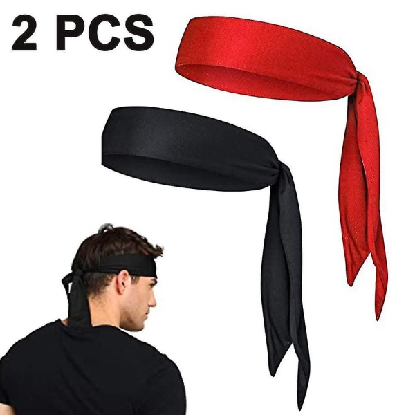 2 pakke tennis pandebånd Hårbånd Unisex tør sport pandebånd slips til basketball Løb Tennis Karate Atletik Sort Rød