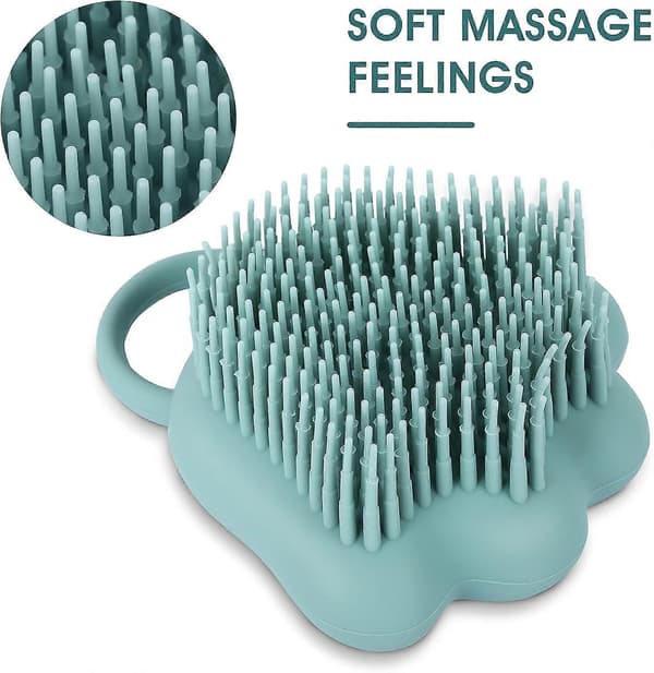 MUJIXI Badebørste til hunde og katte, silikone shampoo- og massagedispenser til kort- og langhårede hunde og katte (blå poteformet)