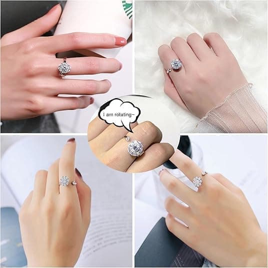 Stressring 6-pak – Justerbar Angstring & Fidget Ring til Kvinder Sølv 32oz