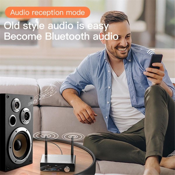 Bluetooth 5.3-mottaker-sender Stereo Low Latency Aux 3,5 mm jack Optisk trådløs musikklyd A grey