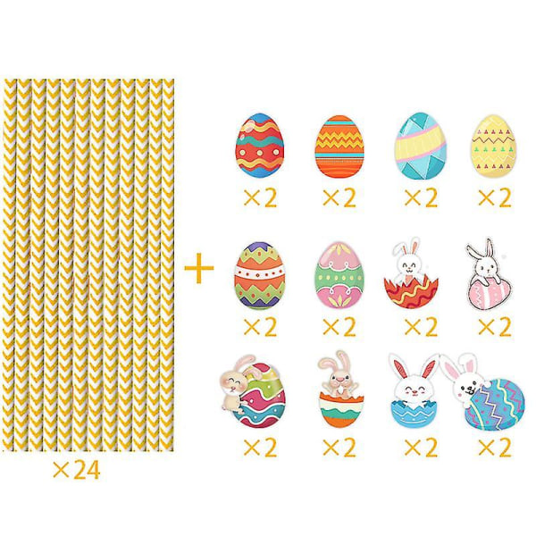 Påske dekorativ sugerør 24stk Engangs tegneserie kanin egg dekorativ sugerør