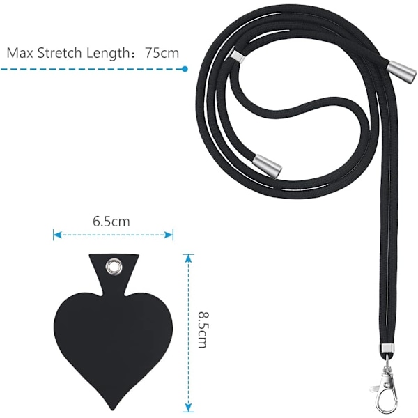 Telefon Landyard Halsrem, 2PCS Lanyard Halsrem og Hjerte Telefon Tether Flik Crossbody Justerbar Telefon Lanyard(Svart)