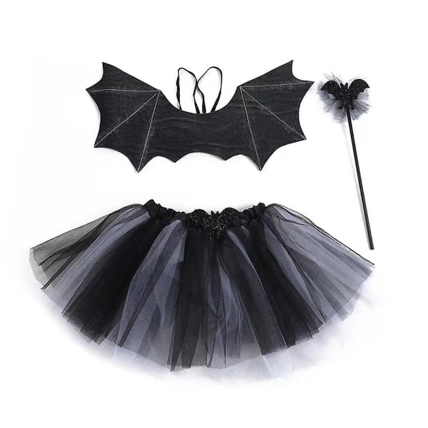 Halloween-festkostume 4 stk. Børn Drenge Piger Hovedbånd Sorte Vinger Nederdele Edderkop/bat Stick Sæt Gaver Black Bat