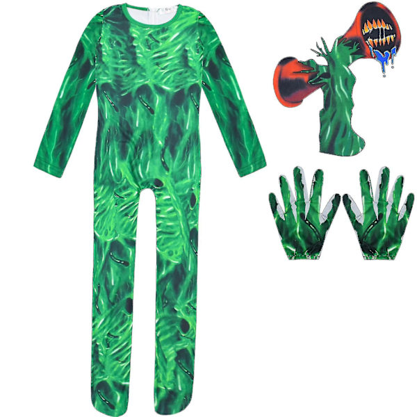 Grønn Siren Head Cosplay Kostymer for Barn Skumle Gutter Jenter Jumpsuit Med Hodeplagg For Halloween Familie Humanoid Monster Kostyme Green 160 cm
