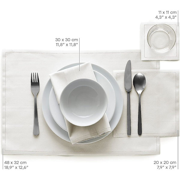 Mydrap middagsservietter, bomuld, hvid, 32 x 32 cm