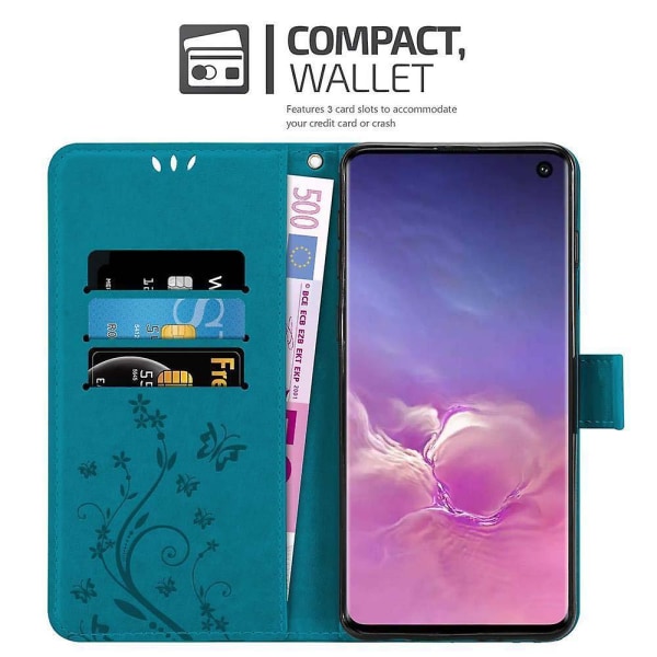 Samsung Galaxy S10 4G Mobilfodral Cover Case Etui - med blommönster och stativfunktion och kortfack FLORAL BLUE Galaxy S10 4G