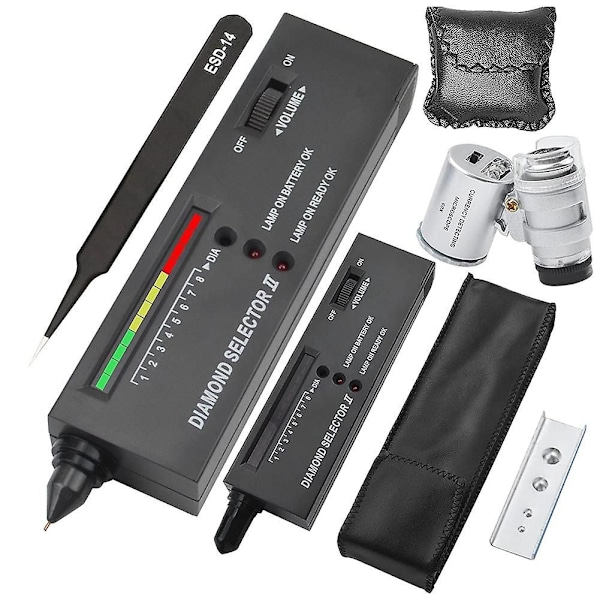 Diamanttesterpenn, profesjonell diamantdetektor med 60x mini LED-forstørrelsesglass, diamanttestpenn for black