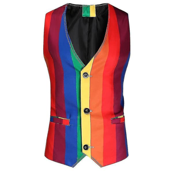 Uformell regnbuestripet slank vest for menn S