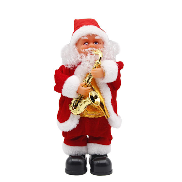 Dancing and singing Santa figure, electric Christmas decoration with Santa playing the saxophone