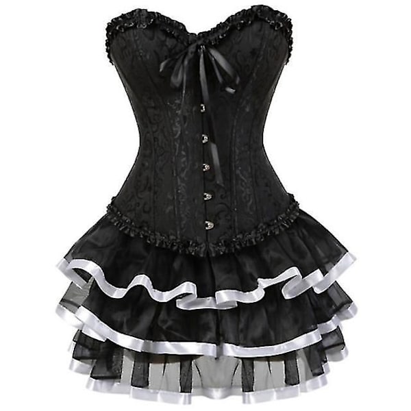Seksikkäät korsettimekot naisille, plus-koko, ylitoppa burleski-korsetti ja minihame-setti, tutu-korsetti white L