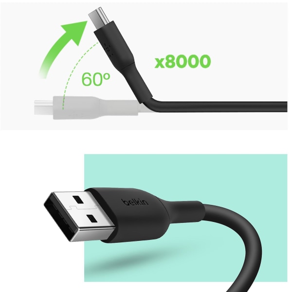 USB-USB-C-kaapeli, lataus ja synkronointi, erittäin kestävä, 3 m, Belkin Black